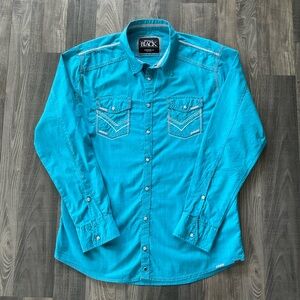Buckle Black Standard Fit Western Pearl Snap Shirt Men’s XL Turquoise Embroidery